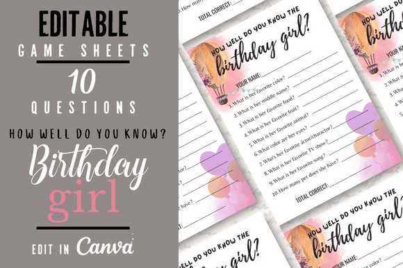 10 Quiz Game Sheets Birthday Girl: A Unique Way to Celebrate and Discover