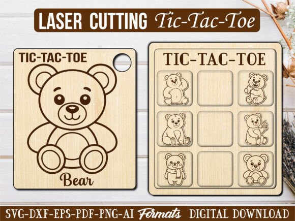 Cute Bear Animal Tic Tac Toe Puzzle Game: A Versatile Laser Cut Project for Fun and Functionality