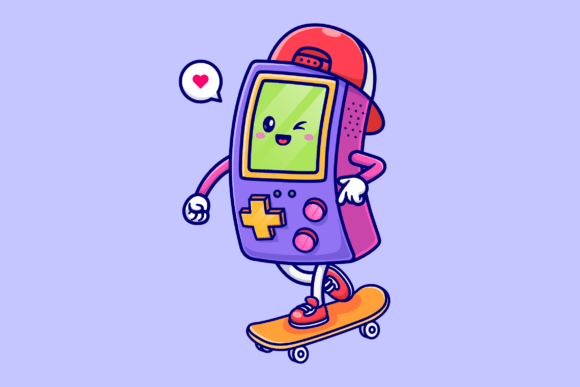 Cute Game Controller Skaterboard Illustration