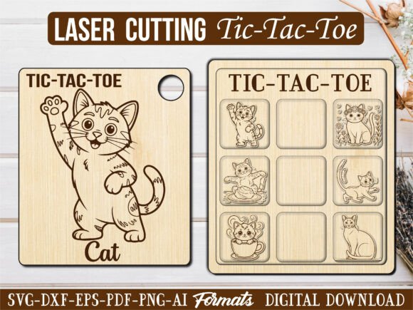 Cute Kitten Cat Tic Tac Toe Puzzle Game – A Delightful Laser Cut Craft for All Ages