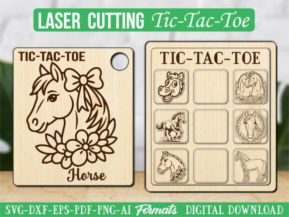 Floral Horse Bow Tic Tac Toe Puzzle Game: A Delightful Laser Cutting Project