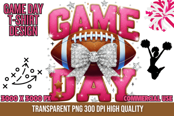 Game Day Football Glitter Bow PNG
