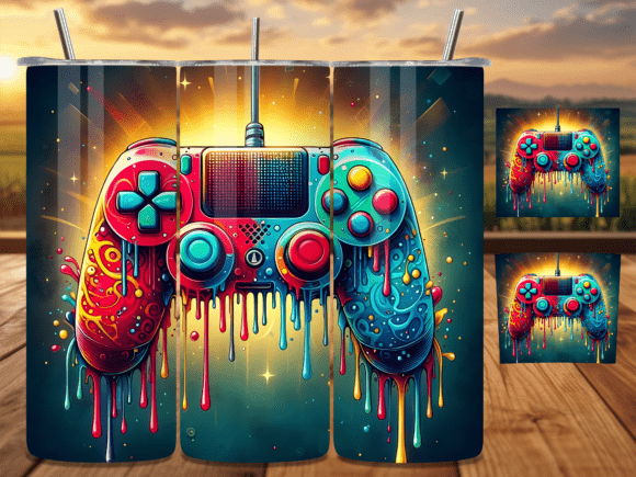 Neon Drip Retro Game Console Tumbler: A Design Asset for Custom Drinkware Projects